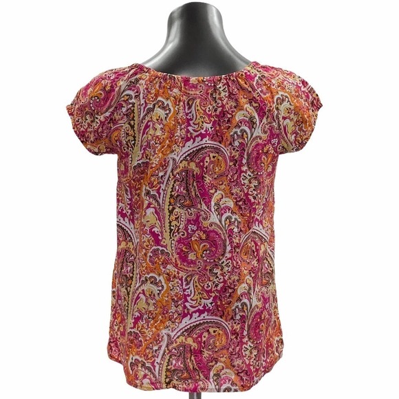 ANN Taylor LOFT Short Puff Sleeve Paisley Blouse - Picture 2 of 11